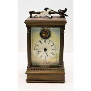 Brass And Enamel Table Clock With Tourbillon Movement Late 19th Century